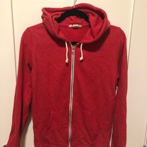 Red terry zip up hoodie
